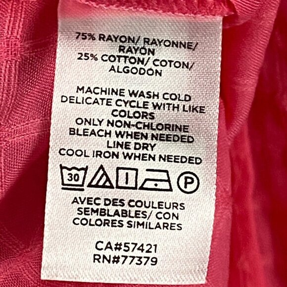 Ann Taylor Factory Shirt Size Petite Medium Pink Button Up Split Neck Sheer - Picture 5 of 10